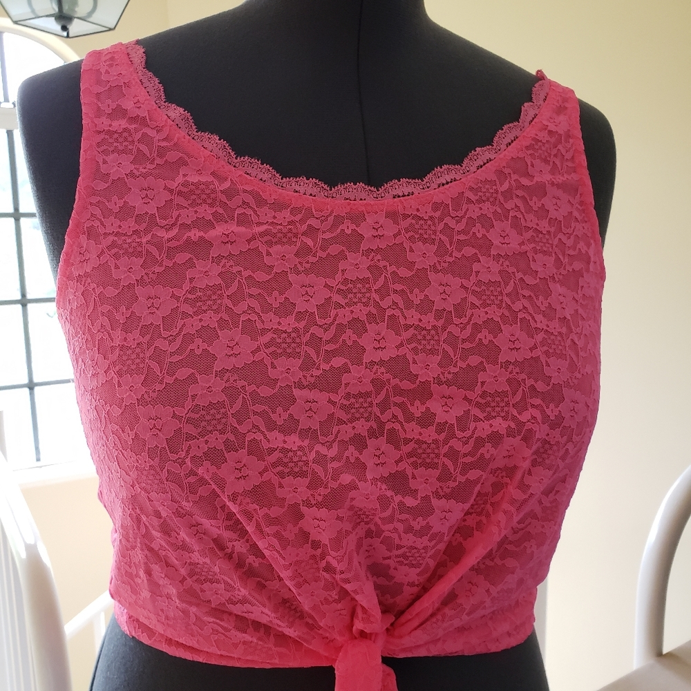 Victoria's Secret Pink Floral Lace Tank Top 1980's Tie Front Size: Small 4-6 NWT